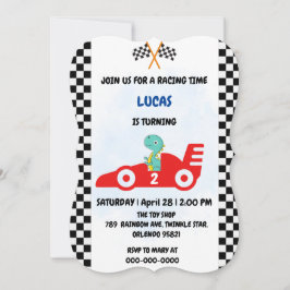 Convites Birthday Dinosaur, corrida de carros, garotinho ve