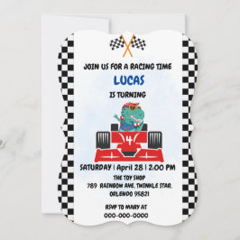 Convites Birthday Dinosaur, corrida de carros, garotinho ve