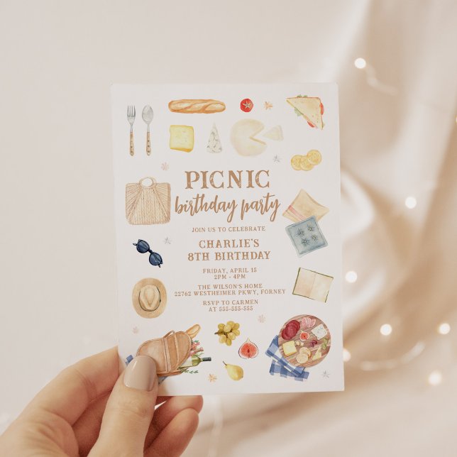 Convites Birthday do Picnic Modern Watercolor (Criador carregado)