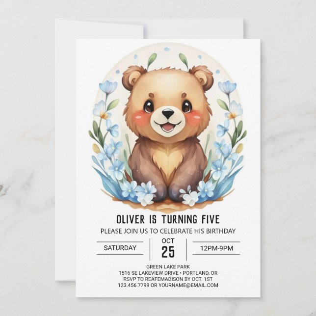 Convites Birthday do Urso da Floresta Azul (Frente)
