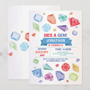 Convites Birthday Gem Party Crystals Blue Red Geode