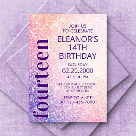 Convites Birthday Glitter Purple Pink