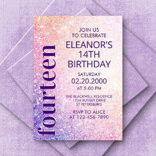 Convites Birthday Glitter Purple Pink