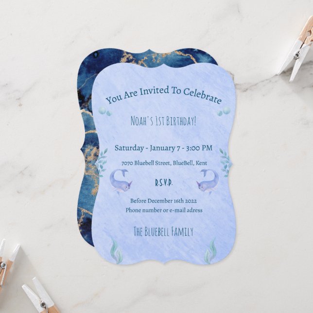 Convites Birthday Invitation (12,7 x 17,8 cm) - Ocean Theme (Frente/Verso In Situ)