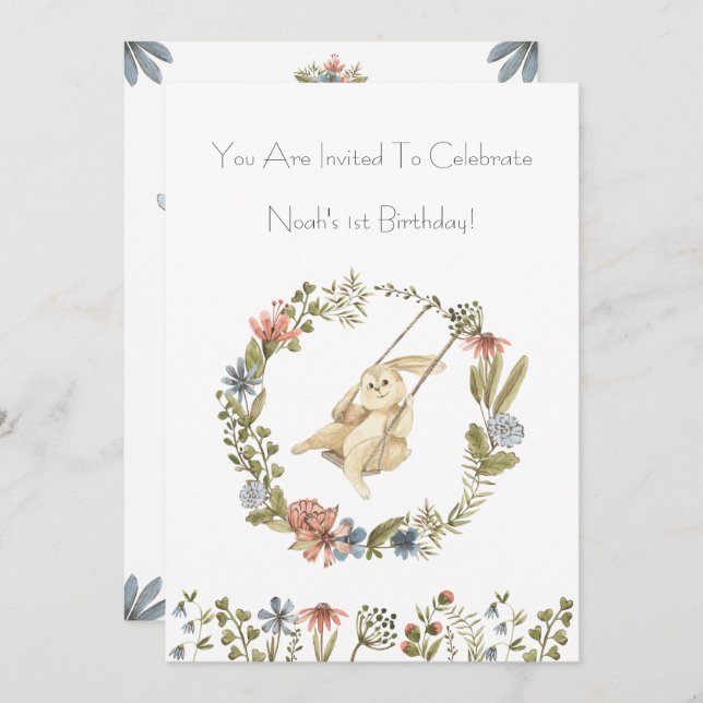 Convites Birthday Invitation (12,7 x 17,8 cm) - Rabbit (Frente/Verso)