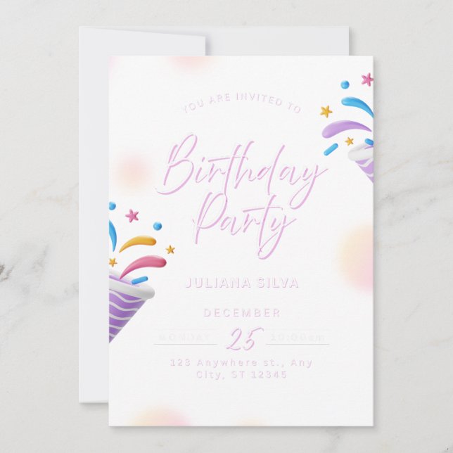 Convites Birthday Invitation Blue Modern Party Design (Frente)