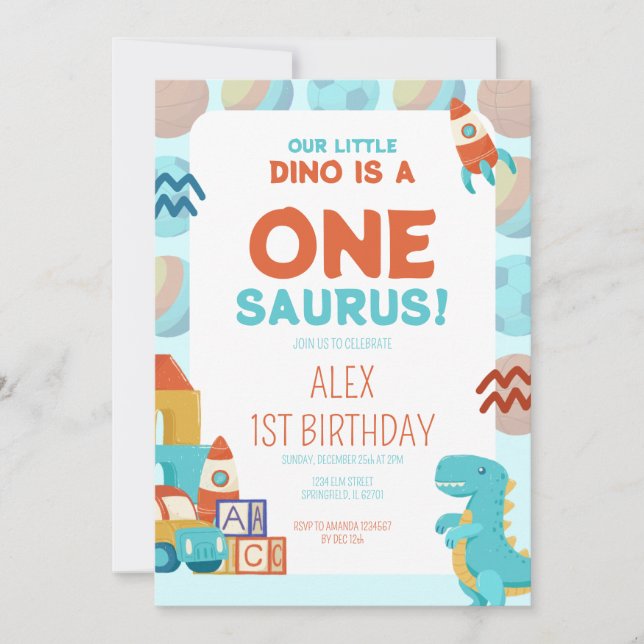 Convites Birthday Invitation – Dino Roar Theme (Frente)