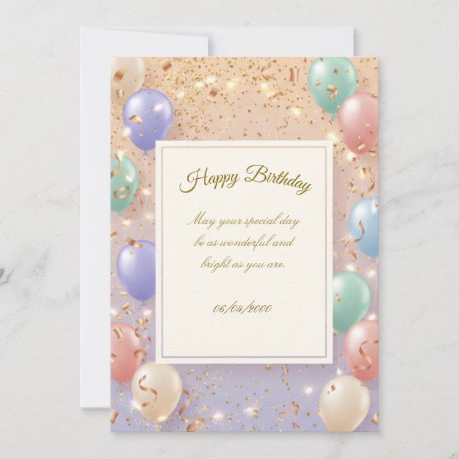 Convites Birthday Invitation Elegant Card | Happy Birthday  (Frente)
