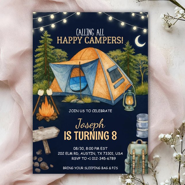 Convites Birthday invitation featuring a camping theme (Criador carregado)