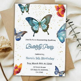 Convites Birthday invitation featuring colorful butterflies