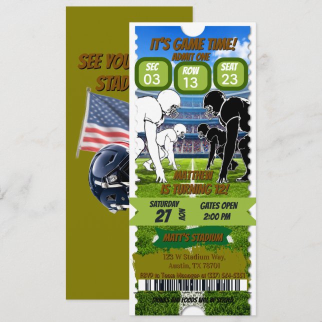 Convites Birthday invitation Football match ticket (Frente/Verso)
