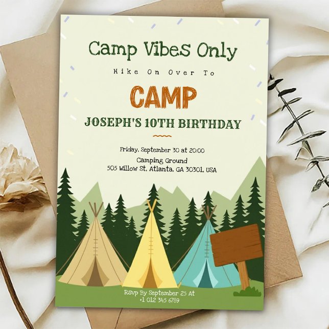 Convites Birthday Invitation with a camping vibe  (Criador carregado)