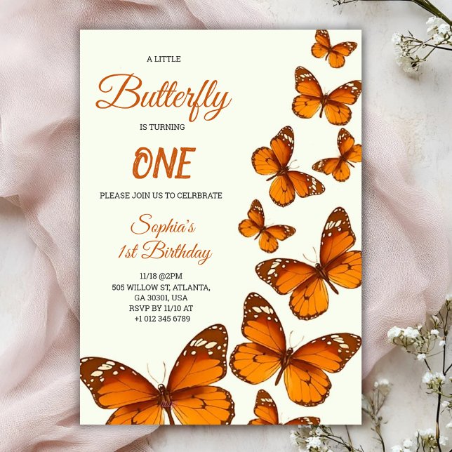 Convites birthday invitation with vibrant orange butterfly (Criador carregado)