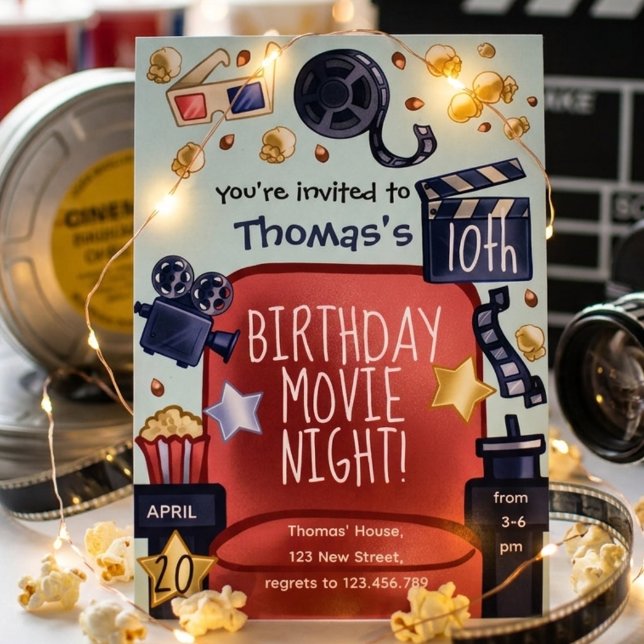 Convites Birthday movie night Invitation (Criador carregado)