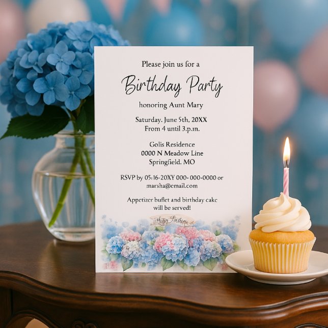 Convites Birthday Party Blue Hydrangea Flower Invitation (Criador carregado)
