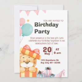 Convites Birthday Party Invitation Cute Lion Jungle Safari
