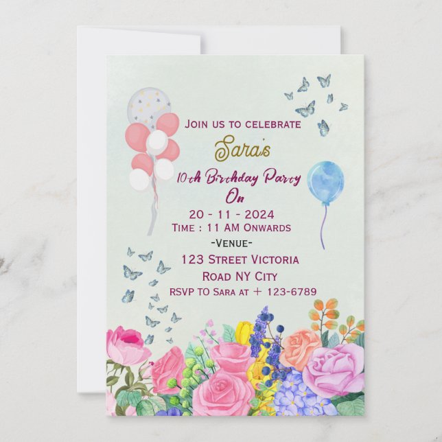 Convites Birthday Party Invitations  (Frente)
