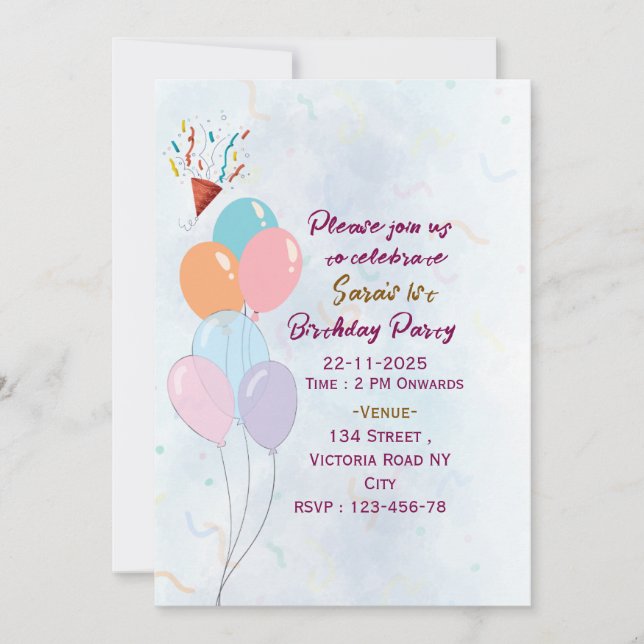 Convites Birthday Party Invitations  (Frente)