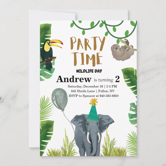 Convites Birthday party wildlife jungle animals  (Frente)