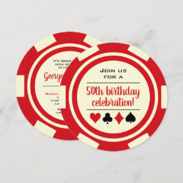 Convites Birthday Red White Poker Chip Casino Las Vegas