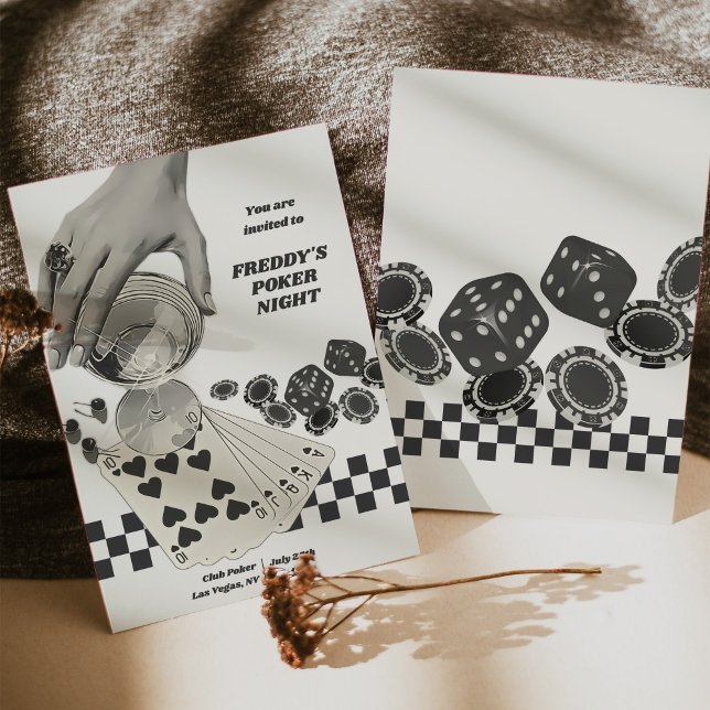 Convites Birthday Retro Poker Night Cocktail Party Invite (Birthday Retro Poker Night Cocktail Party Invite)