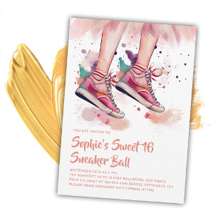 Convites Birthday Sneaker Ball Grunge Watercolor Sweet 16