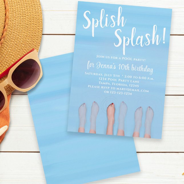 Convites Birthday Summer Beach Trendy Nadando (Criador carregado)
