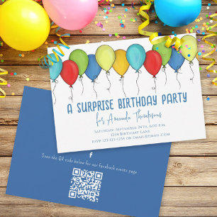 Convites Birthday Surprise Party Balões QR Code Facebook