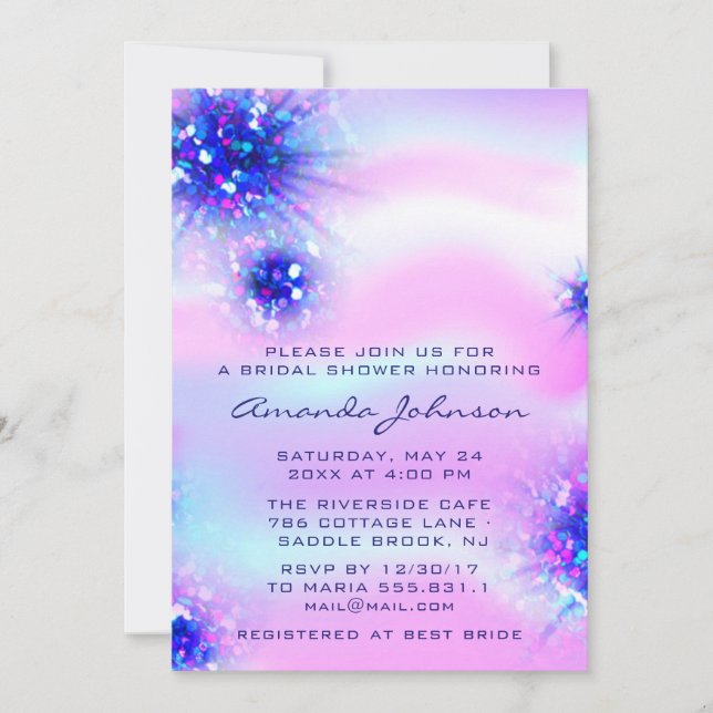 Convites Birthday Sweet 16th Holographic Blue Pink (Frente)