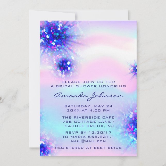 Convites Birthday Sweet 16th Holographic Blue Unicorn (Frente)