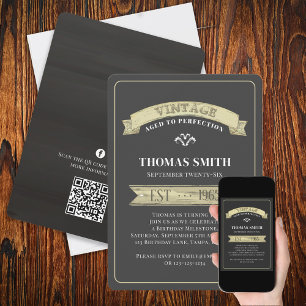 Convites Birthday Vintage Banner Dourado Simples Sinal QR C