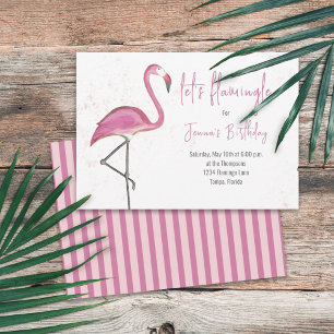 Convites Birthday Watercolor Flamingo Rosa Simples