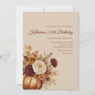 Convites Birthday-Watercolor Pumpkin e Flores-