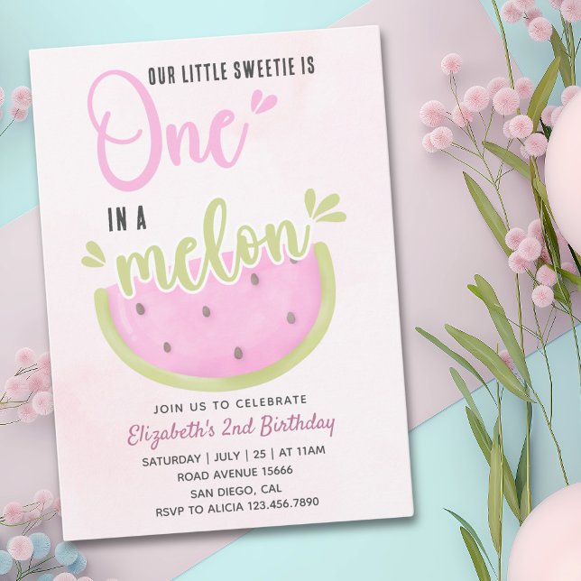 Convites Birthday watermelon Girl one in a melon (Criador carregado)