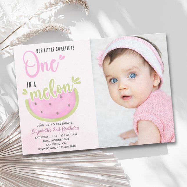Convites Birthday watermelon Girl one in a melon with photo (Criador carregado)