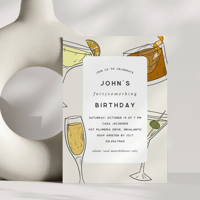 Convites Birthdayalgo | Grupo de Coquetéis de Aniversário A (Classic cocktail birthday party invitations with a clean look.)
