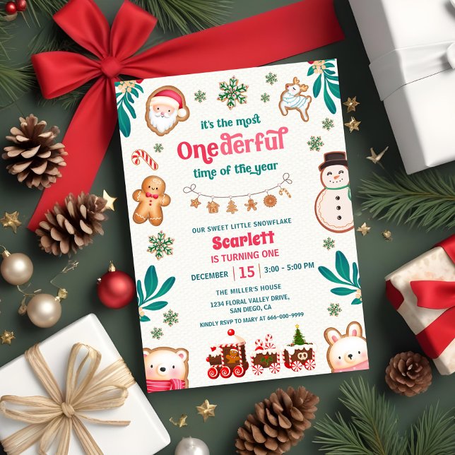 Convites Biscoito de Gengibre Onederful de Inverno Aniversá (Winter Onederful time of the year 1st Birthday Party Invitation)