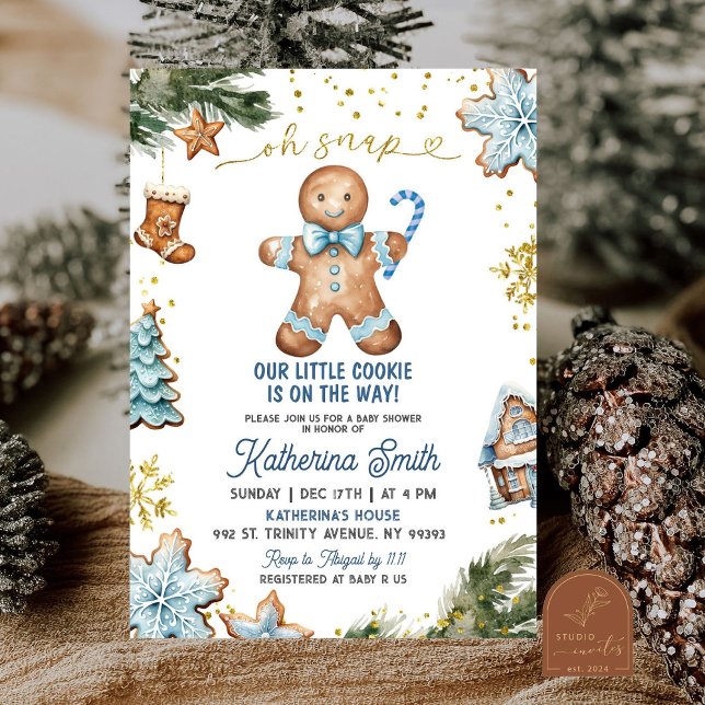 Convites Biscoitos Azuis Chá de Bebê do Natal Gingerbread O (Criador carregado)