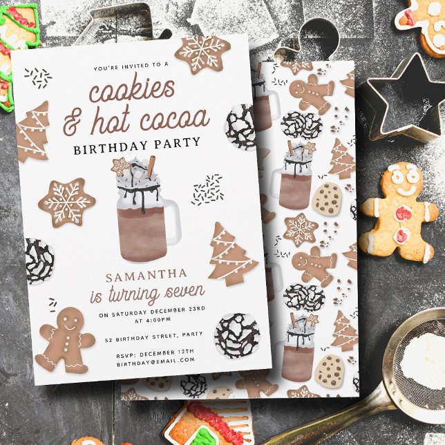 Convites Biscoitos & Chocolate Quente Natal Crianças Aniver (Cookies & Hot Cocoa Chocolate Kids Winter Birthday Invitation)