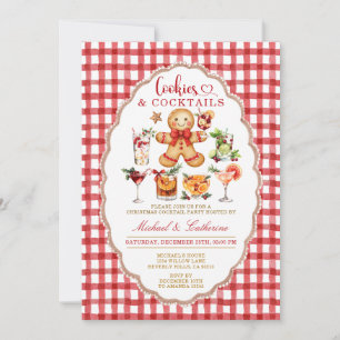 Convites Biscoitos & Coquetéis Inverno Natal Xadrez Vermelh