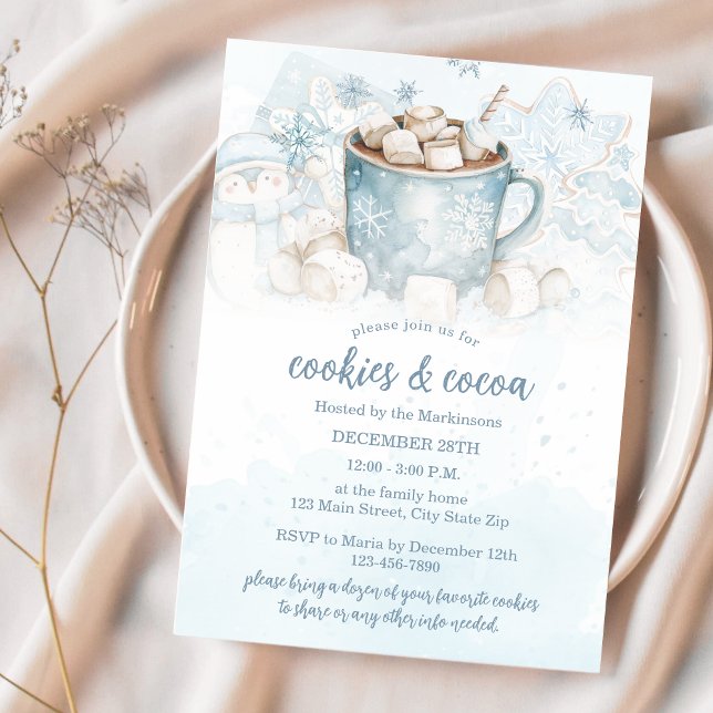Convites Biscoitos de Aquarela de Inverno Azul e Festa de C (Criador carregado)