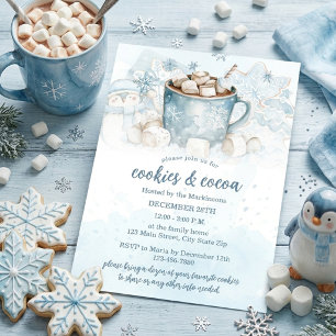 Convites Biscoitos de Aquarela de Inverno Azul e Festa de C