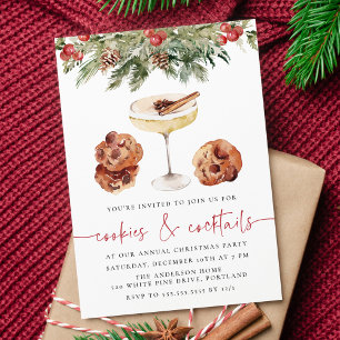 Convites Biscoitos de Aquarela e Coquetéis Festa de Natal