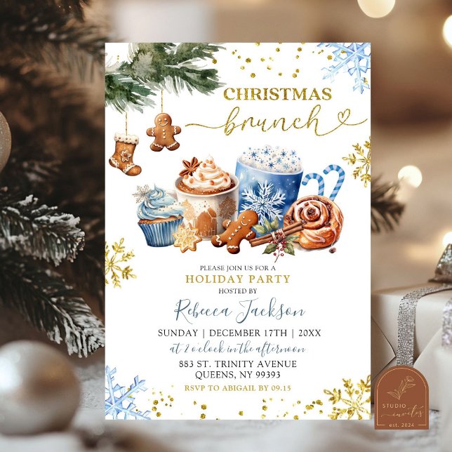 Convites Biscoitos de Cacau Quente Azul Natal Brunch (Criador carregado)