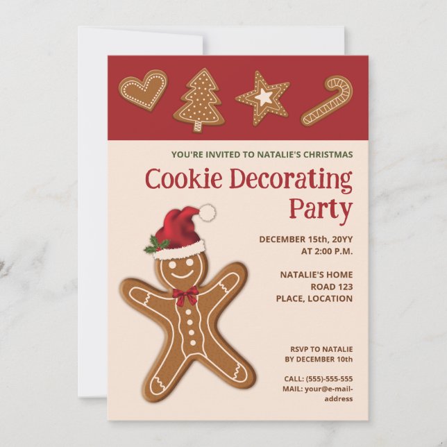 Convites Biscoitos de Gengibre - Festa de Decoração de Bisc (Frente)