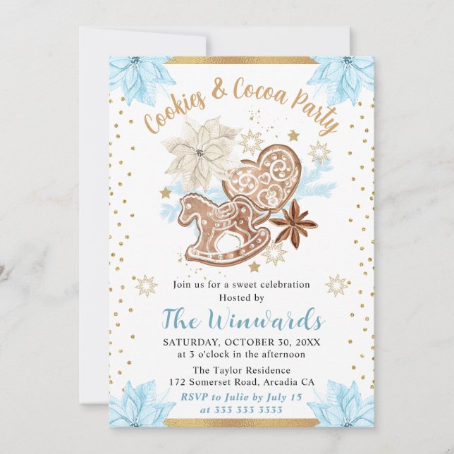 Convites Biscoitos de Inverno Azul e Festa de Cacau (Frente)
