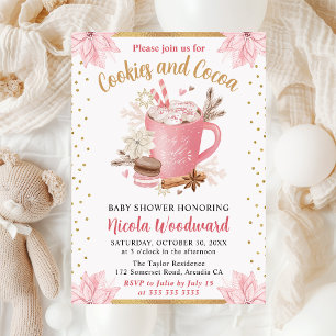 Convites Biscoitos de Inverno Rosa em Aquarela e Cacau Conj