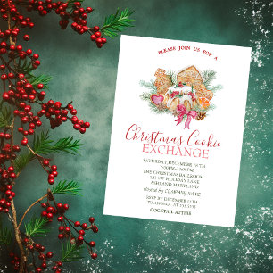 Convites Biscoitos de Natal aquarela Estrelas Natal Vermelh