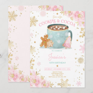 Convites Biscoitos de Natal rosa e Dourado e cacau Aniversá