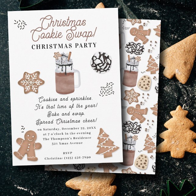 Convites Biscoitos de Natal Troca de Biscoitos de Festa de  (Christmas Cookies Holiday Baking Cookie Swap Invitation)